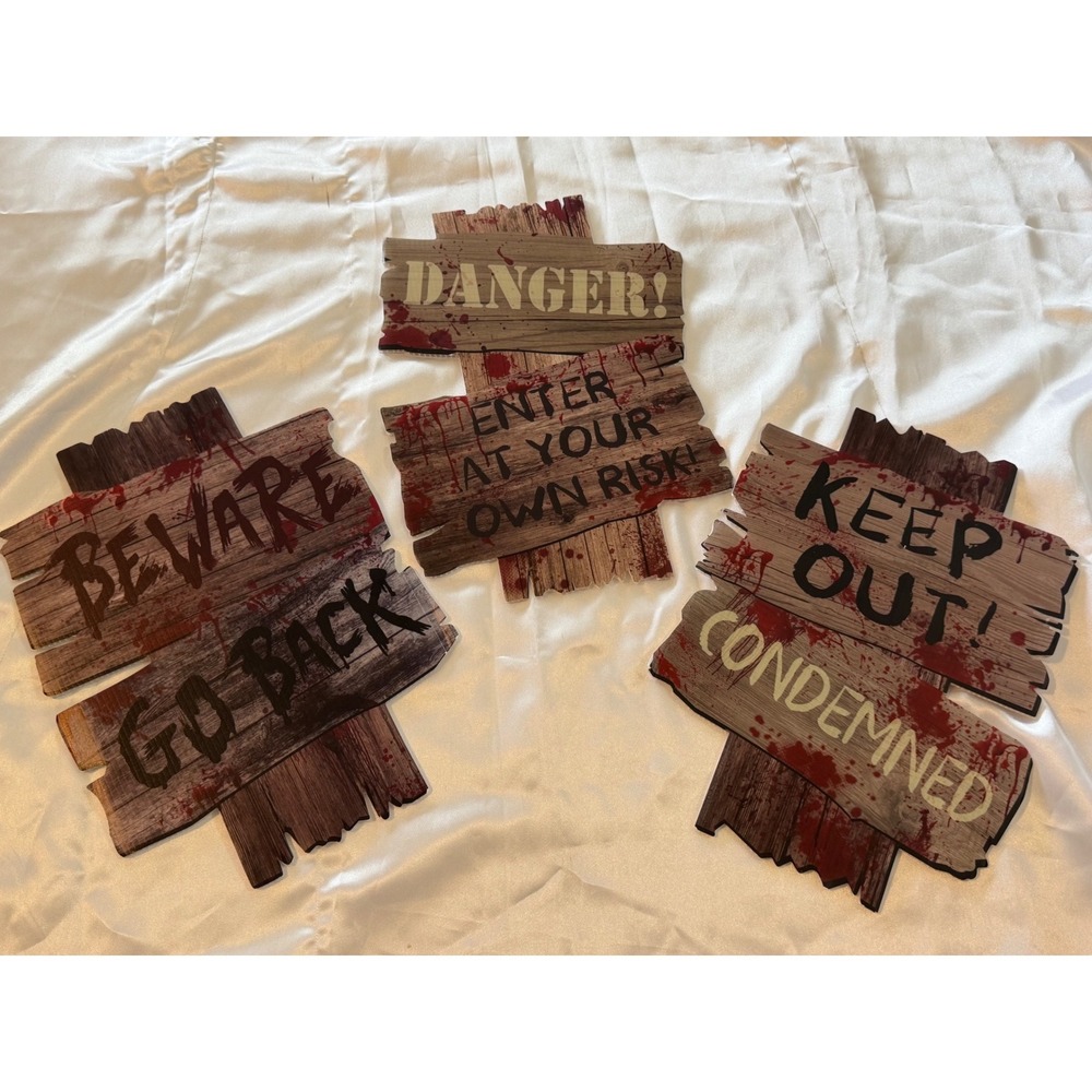Halloween Haunted House Signs Set of 3 Blood Splatter Spooky Party Wall Decor